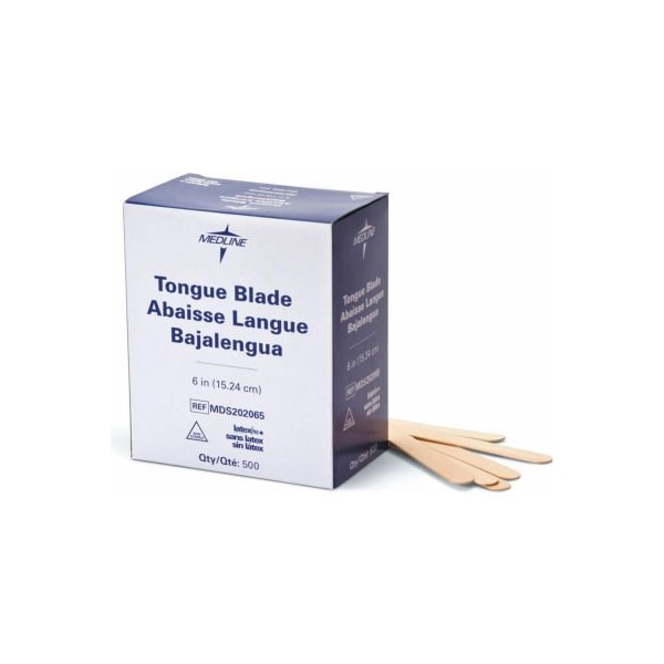 Medline Medline Non-Sterile Tongue Depressors, Wood, 6" Length, 500/Box MDS202065 - main
